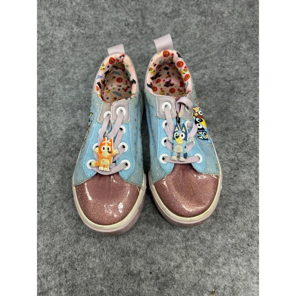 Ground Up Unisex Bluey Low Top Sneaker 10 Pink Blue Glitter Character Charm